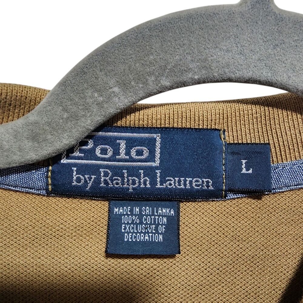 Polo Ralph Lauren Men’s L Khaki USA Flag Crest Big Pony Polo Shirt Embroidered - Picture 4 of 5